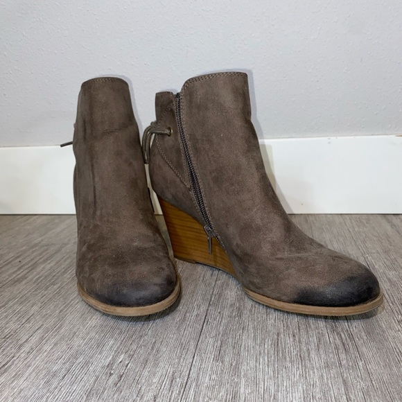 Madeline Girl Grey Suede Wedge Booties - Picture 3 of 3